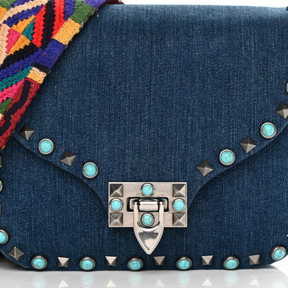 Valentino Garavani Denim Guitar Strap Rockstud Rolling Shoulder Flap Messenger Bag 7 of 14