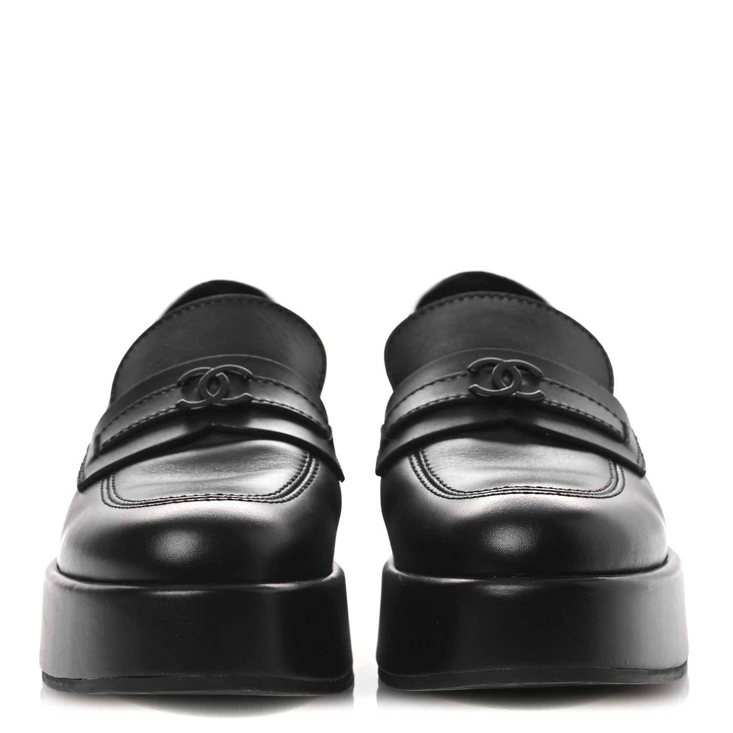 Chanel Calfskin CC Platform Loafers 38 Black 3 of 12