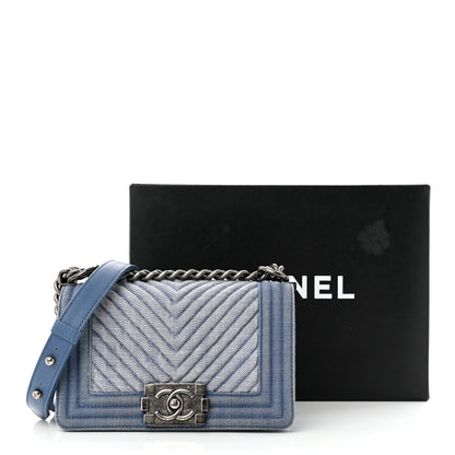Chanel Denim Chevron Quilted Small Boy Flap Blue 13 of 13