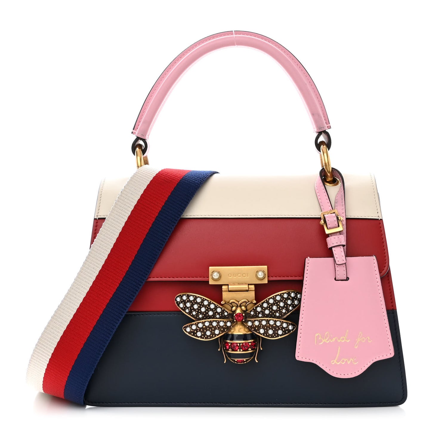 Calfskin Sylvie Web Small Queen Margaret Top Handle Bag Blue Agata Hibiscus Red Mystic White Sugar Pink