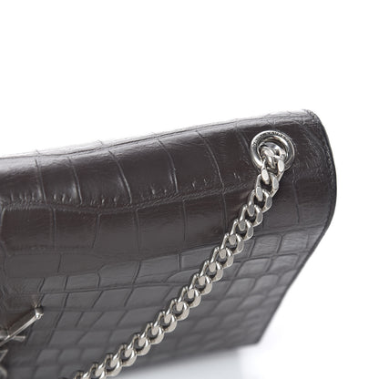 Saint Laurent Calfskin Crocodile Embossed Medium Classic Monogram Kate Tassel Satchel Earth Grey 11 of 11