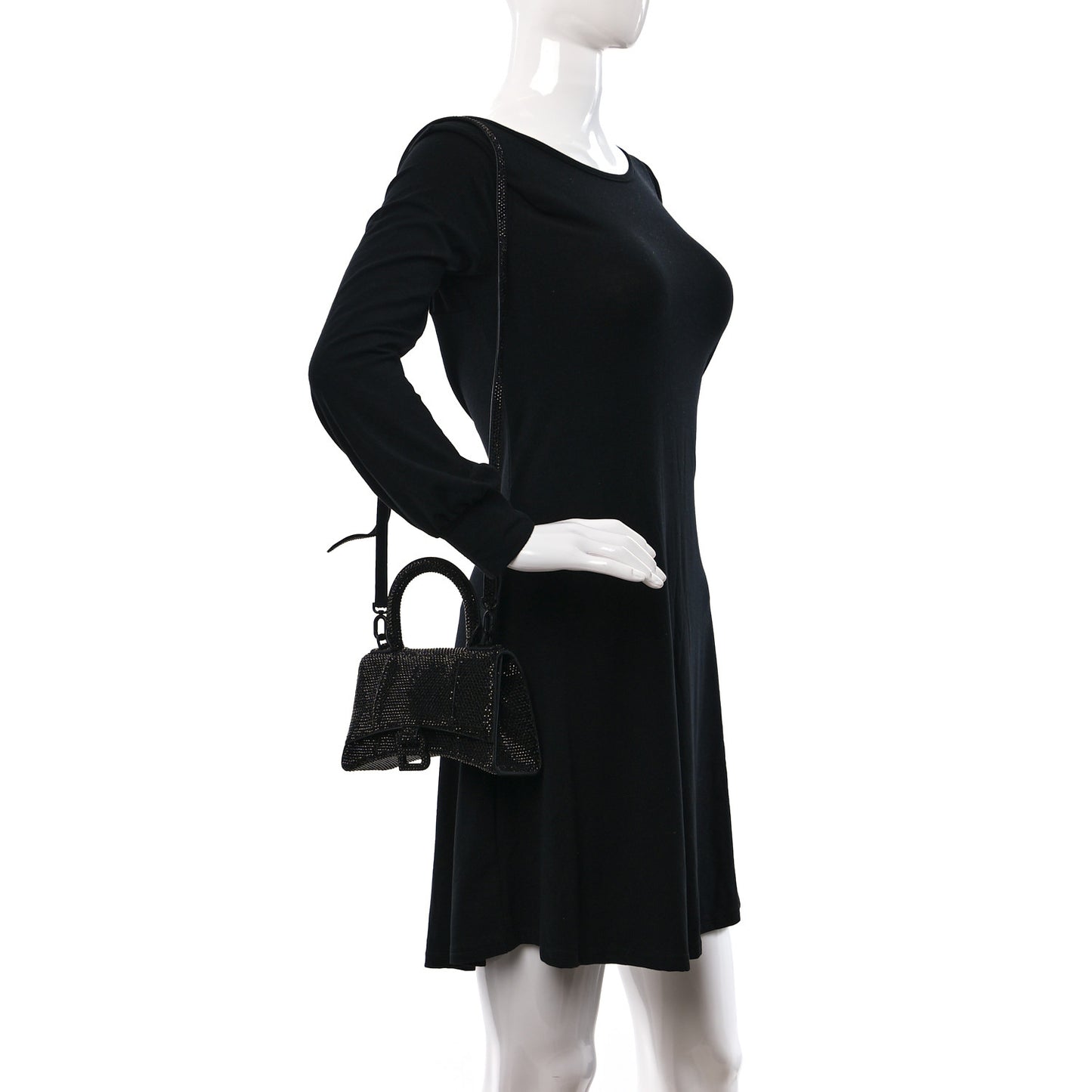 Strass Suede Hourglass Top Handle Bag XS Black Jet