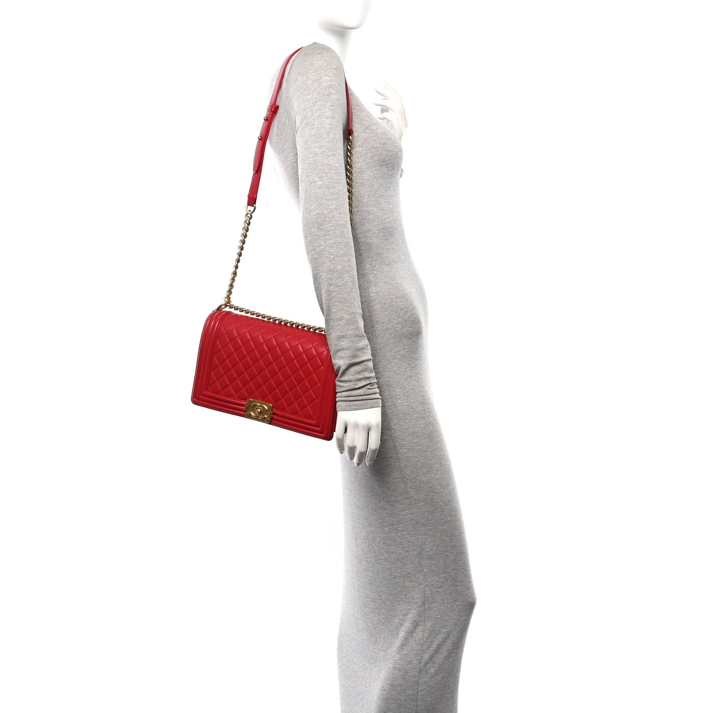 Lambskin Quilted New Medium Boy Flap Red