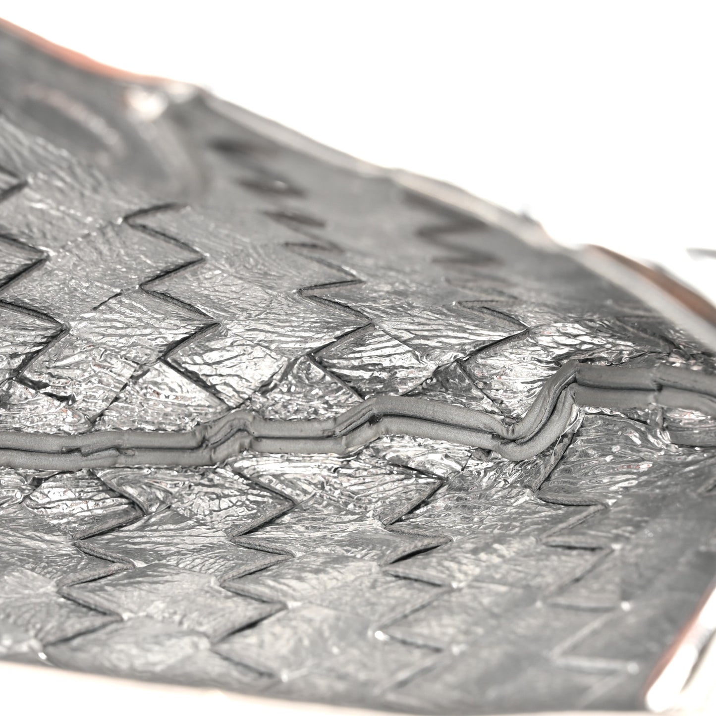 Mirror Laminated Nappa Intrecciato Mini Sardine Bag Silver