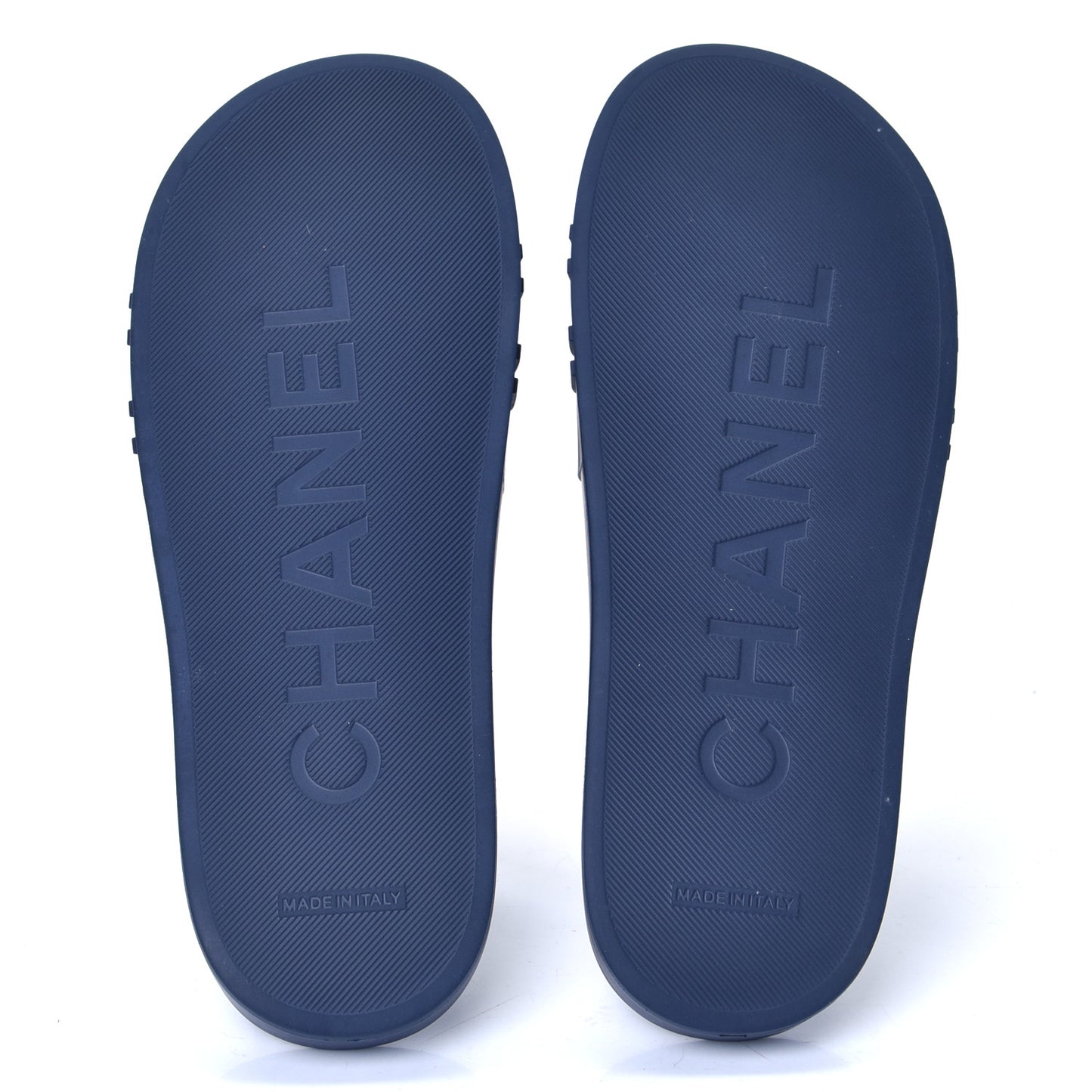 Rubber CC Flat Slide Sandals 39 Navy Gold