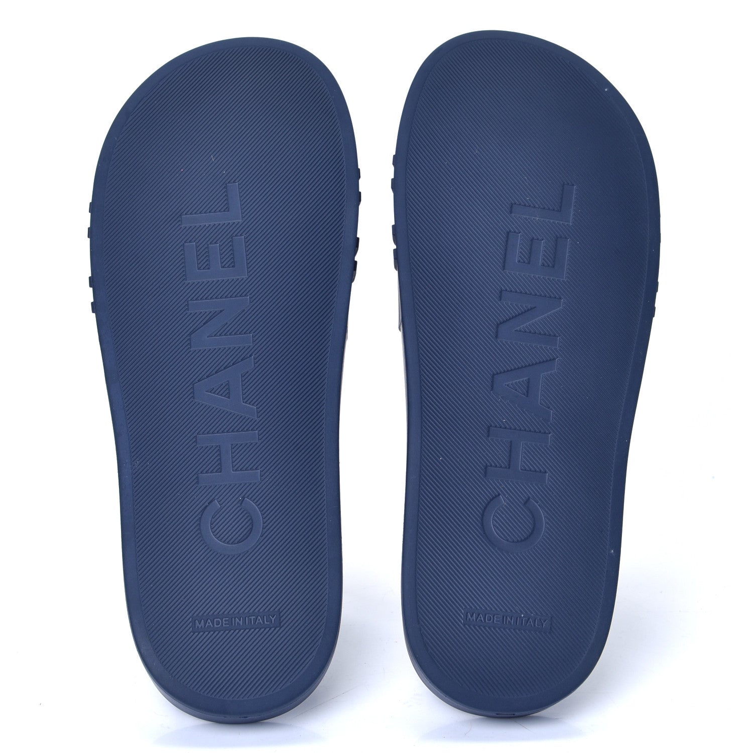 Chanel Rubber CC Flat Slide Sandals 39 Navy Gold 4 of 4