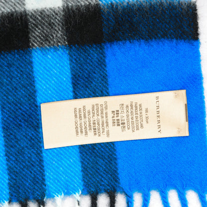 Burberry Cashmere Classic Check Fringe Scarf Bright Cornflower Blue 4 of 5