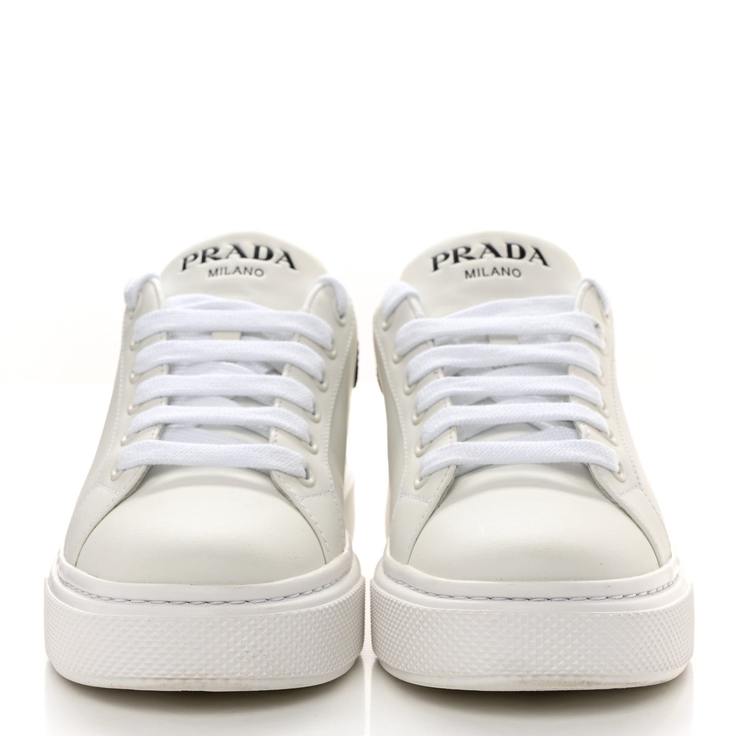 Prada Vitello Soft Rubber Logo Womens Low Top Sneakers 35.5 White Black 2 of 8