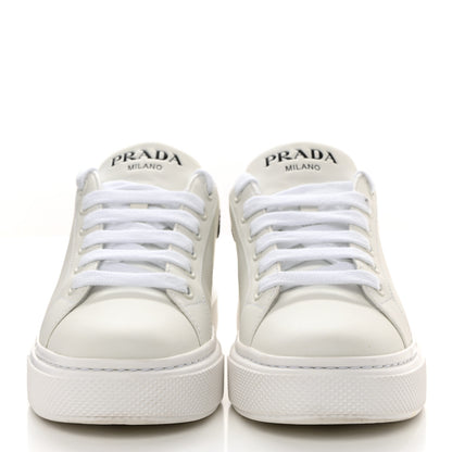 Prada Vitello Soft Rubber Logo Womens Low Top Sneakers 35.5 White Black 2 of 8
