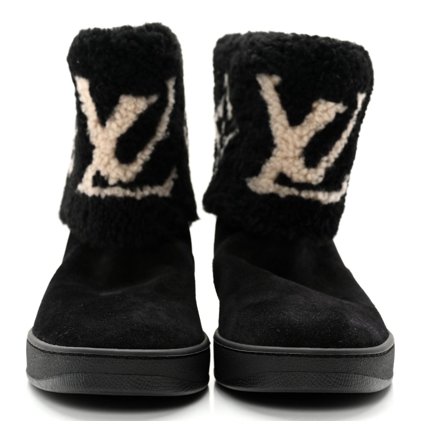 Suede Calfskin Shearling Snowdrop Flat Ankle Boot 37.5 Black