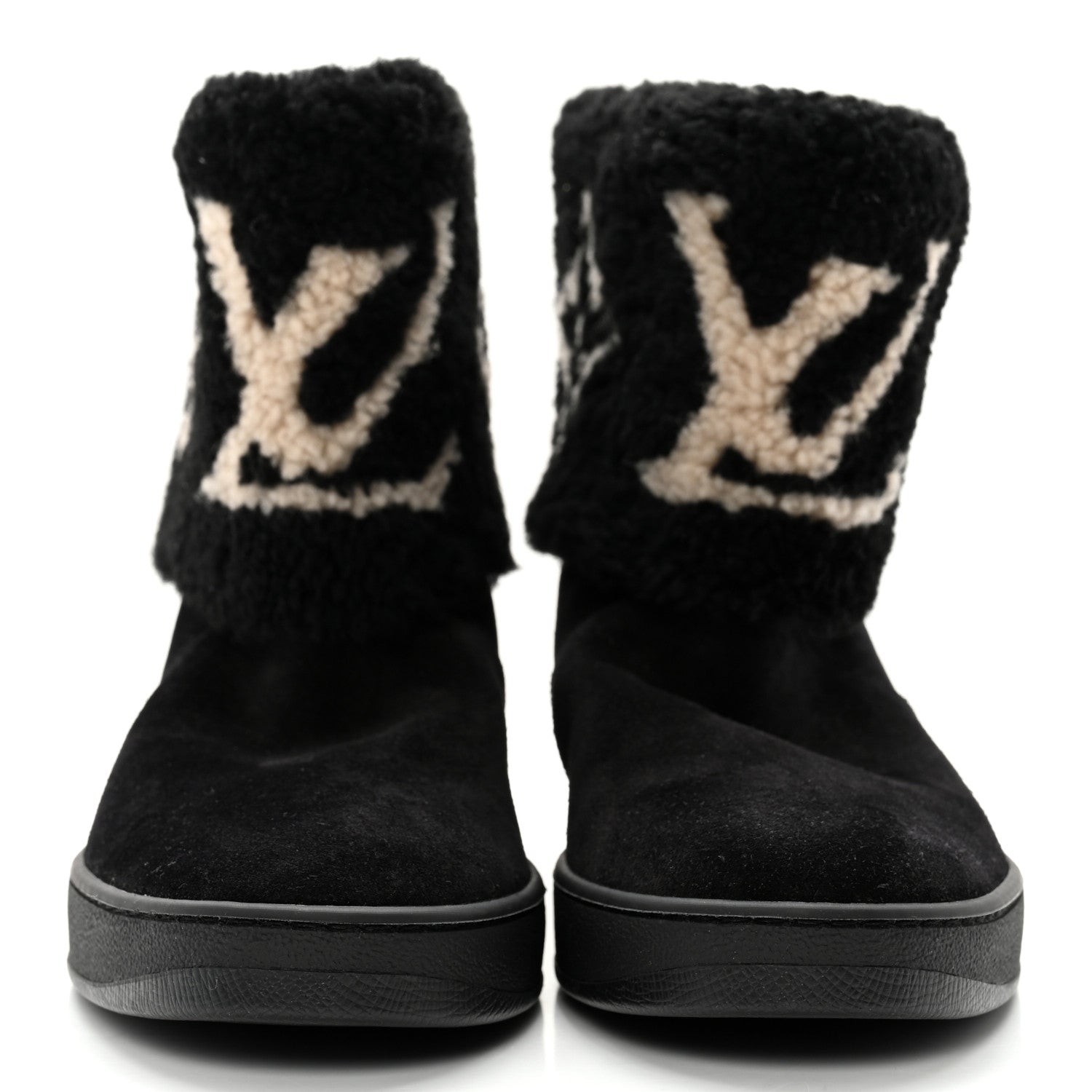 Louis Vuitton Suede Calfskin Shearling Snowdrop Flat Ankle Boot 37.5 Black 2 of 13