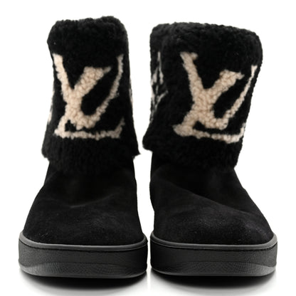 Louis Vuitton Suede Calfskin Shearling Snowdrop Flat Ankle Boot 37.5 Black 2 of 13