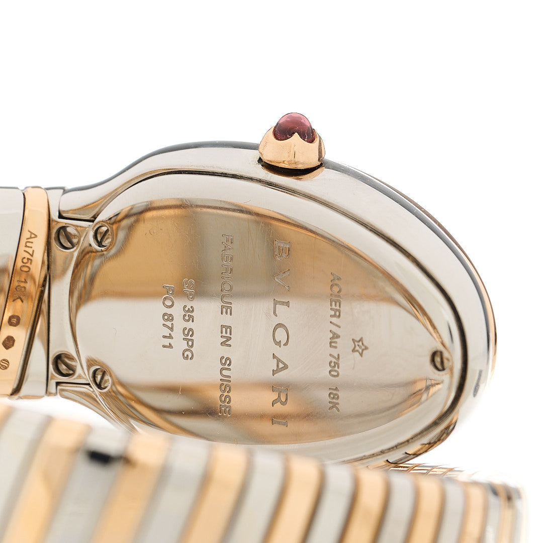 Bulgari Stainless Steel 18K Rose Gold Diamond Bezel 35mm Serpenti Tubogas Quartz Watch Green 4 of 5