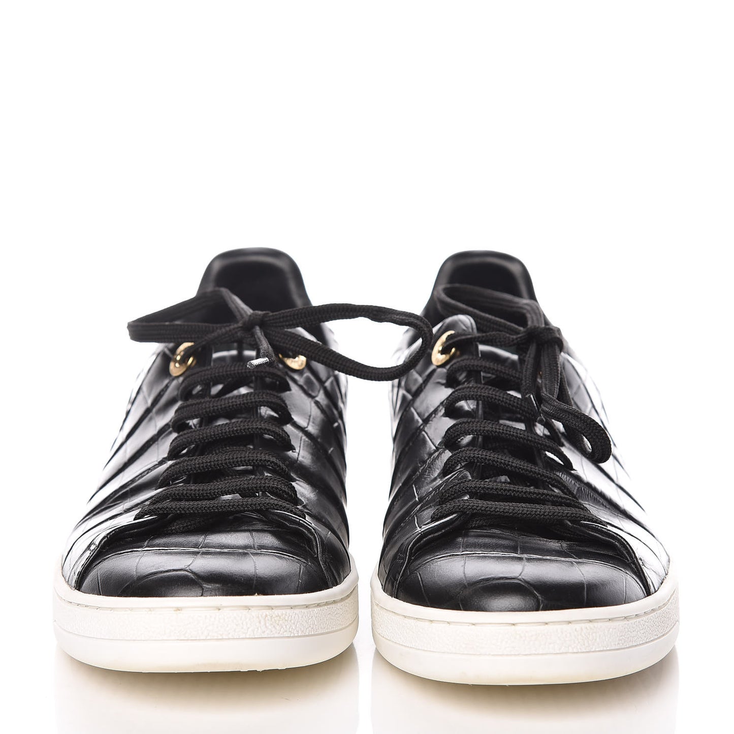 Calfskin Crocodile Embossed Frontrow Sneakers 37.5 Black