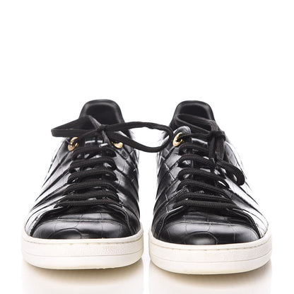 Louis Vuitton Calfskin Crocodile Embossed Frontrow Sneakers 37.5 Black 2 of 13