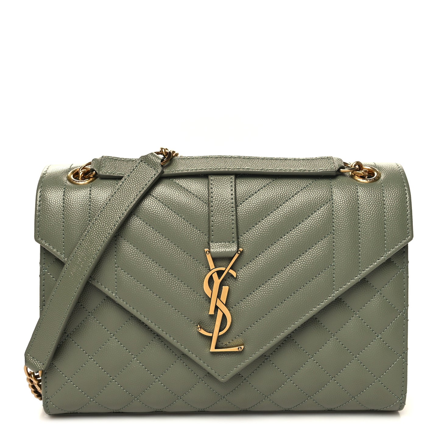 Grain De Poudre Textured Mixed Matelasse Triquilt Medium Monogram Satchel Light Sage