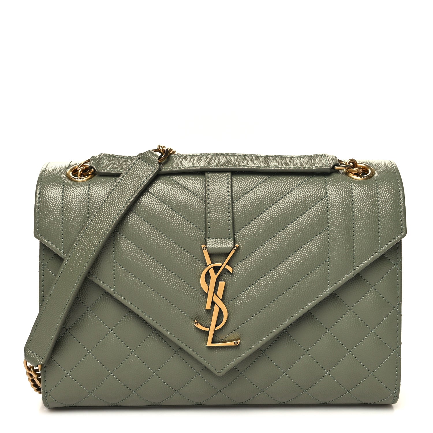 Saint Laurent Grain De Poudre Textured Mixed Matelasse Triquilt Medium Monogram Satchel Light Sage 1 of 9