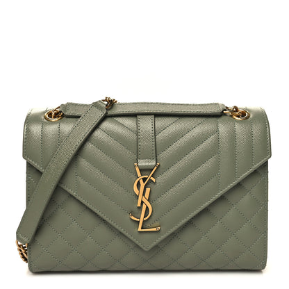 Saint Laurent Grain De Poudre Textured Mixed Matelasse Triquilt Medium Monogram Satchel Light Sage 1 of 9