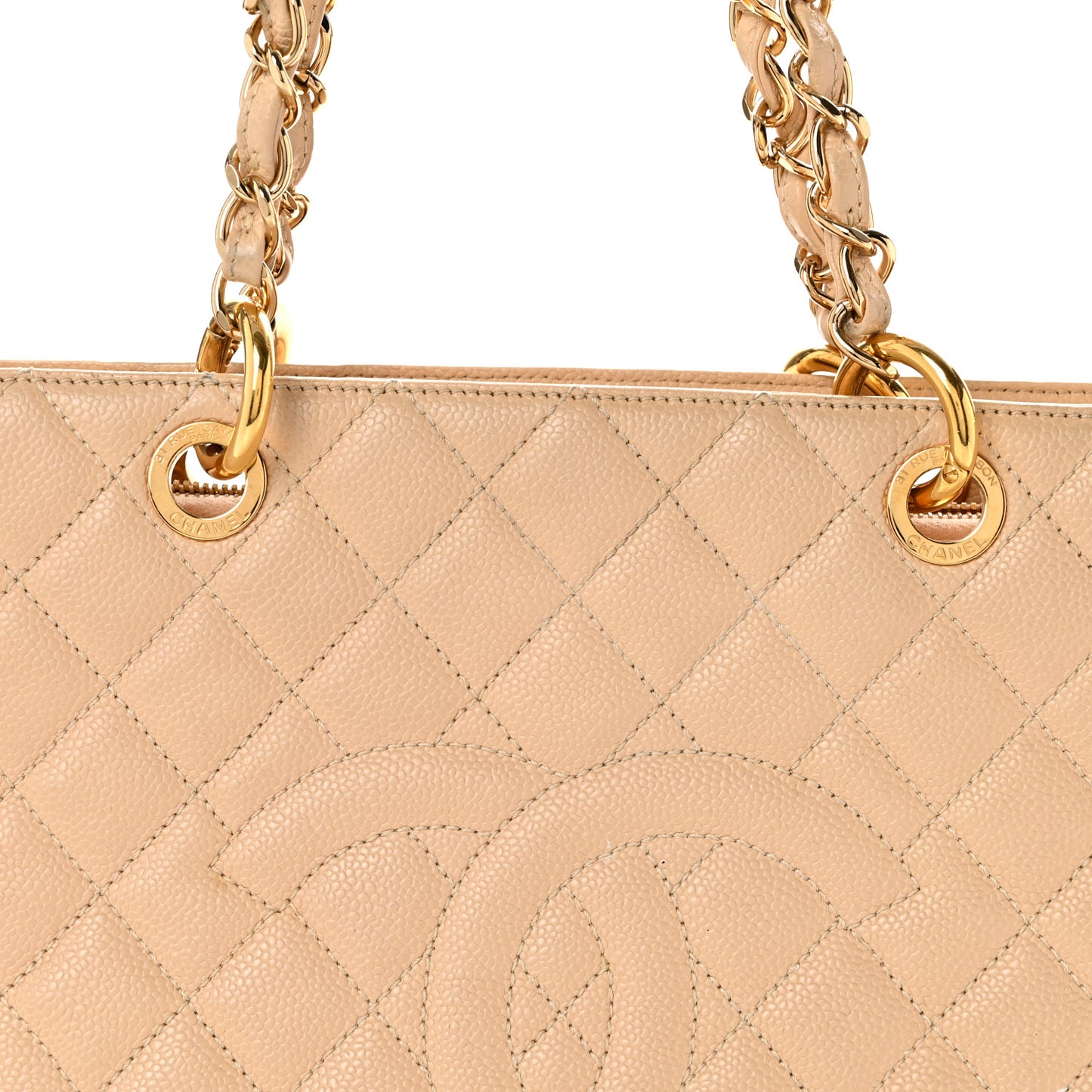 Caviar Quilted Grand Shopping Tote GST Beige Clair