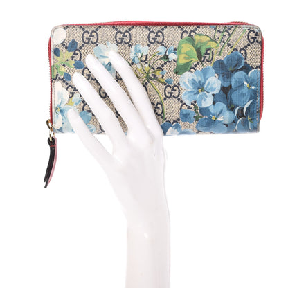 Gucci GG Supreme Monogram Blooms Zip Around Wallet Blue Red 2 of 10