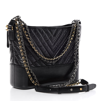 Chanel Aged Calfskin Chevron Quilted Medium Gabrielle Hobo Black 3 of 10