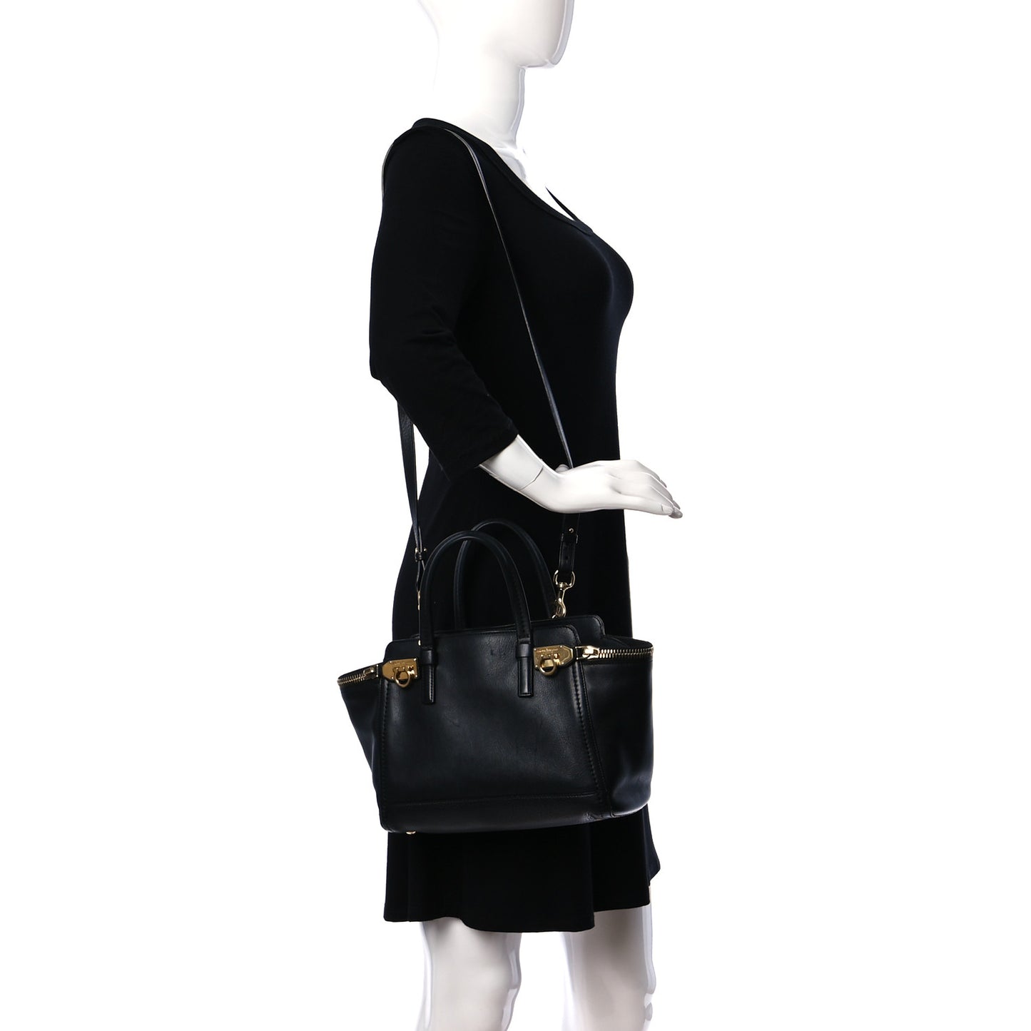 Calfskin Small Verve Double Zip Tote Black