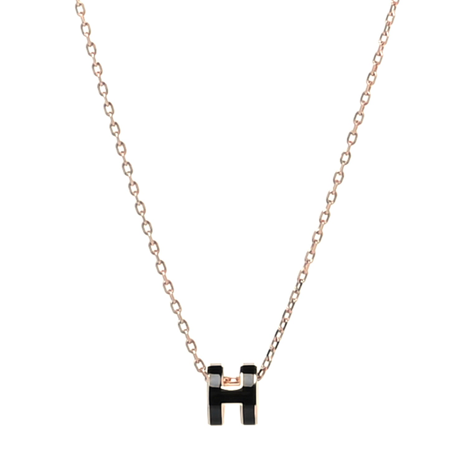 Hermes Lacquered Rose Gold Mini Pop H Pendant Necklace Black 1 of 6