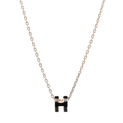 Hermes Lacquered Rose Gold Mini Pop H Pendant Necklace Black 1 of 6