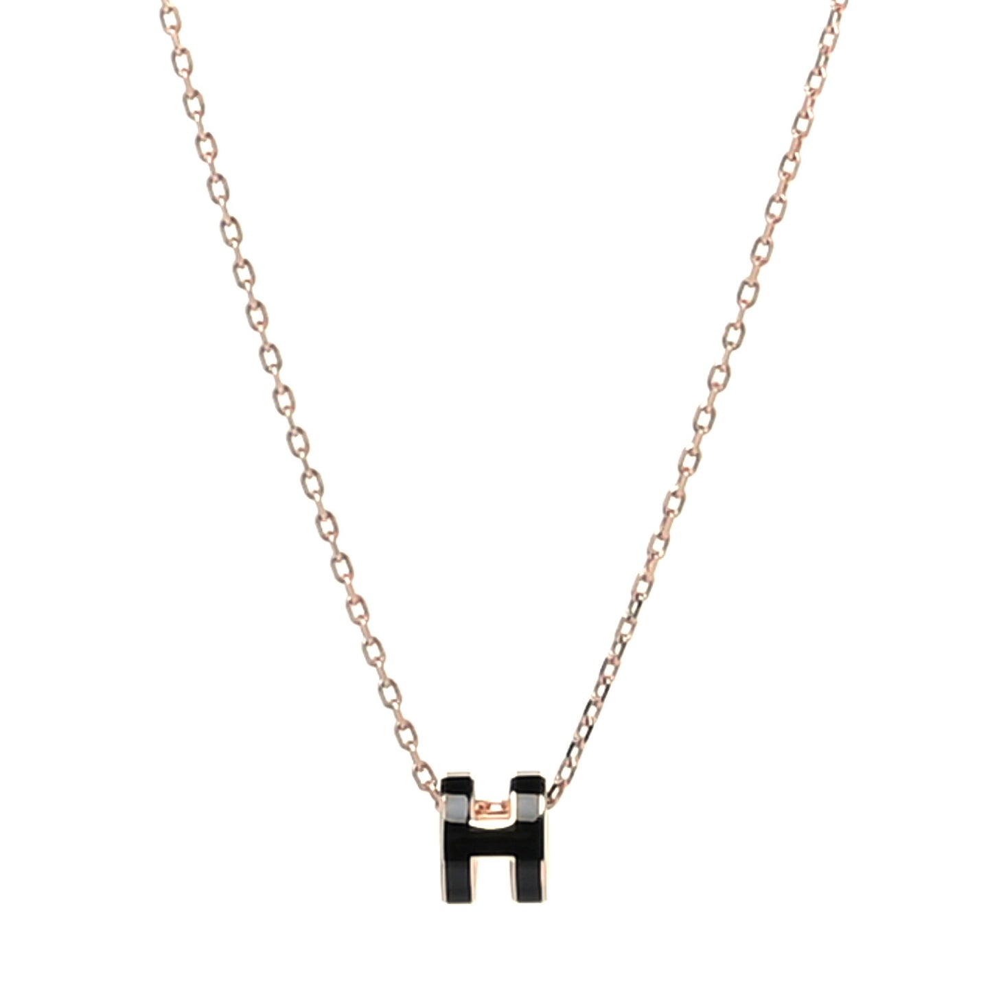 Lacquered Rose Gold Mini Pop H Pendant Necklace Black