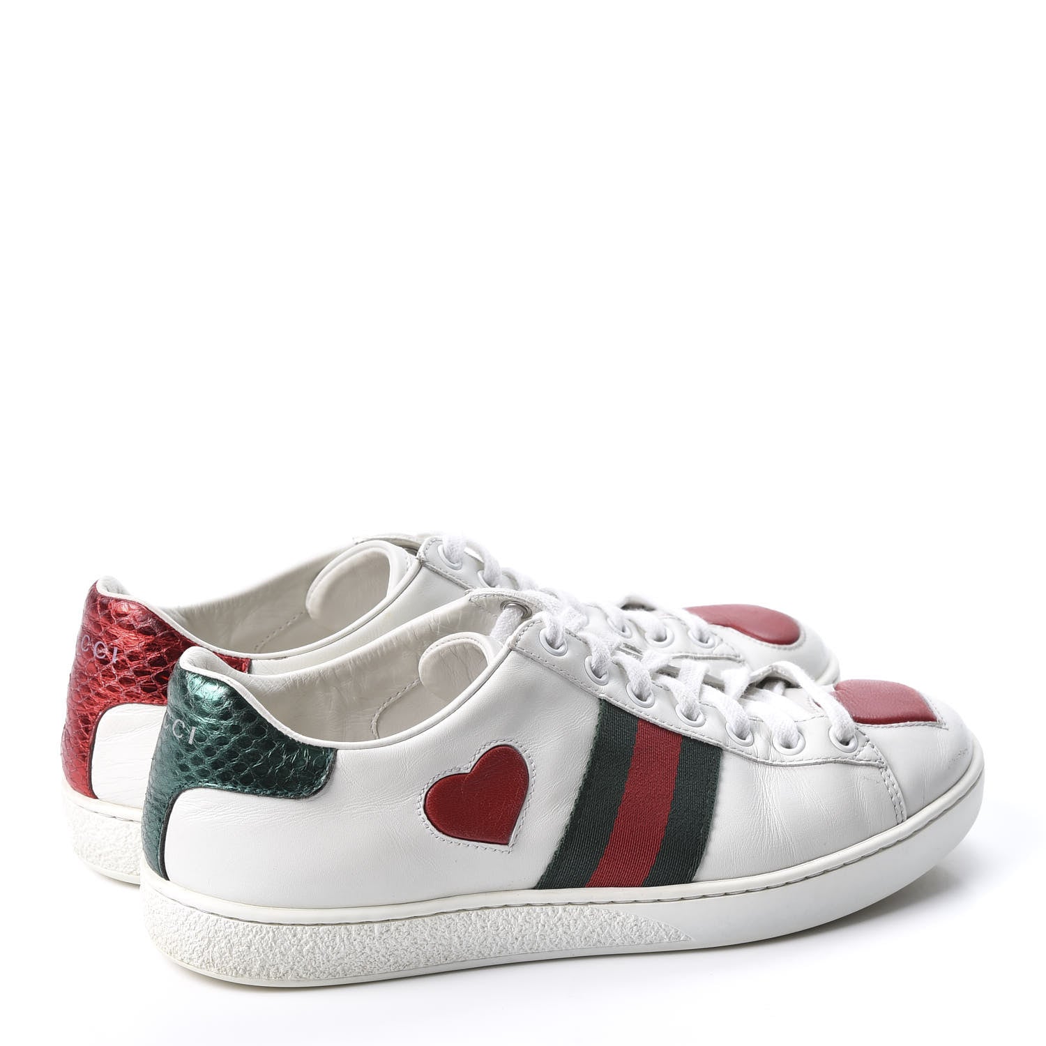 Gucci Calfskin Web Heart Embroidered Womens Ace Sneakers 37 White 5 of 10