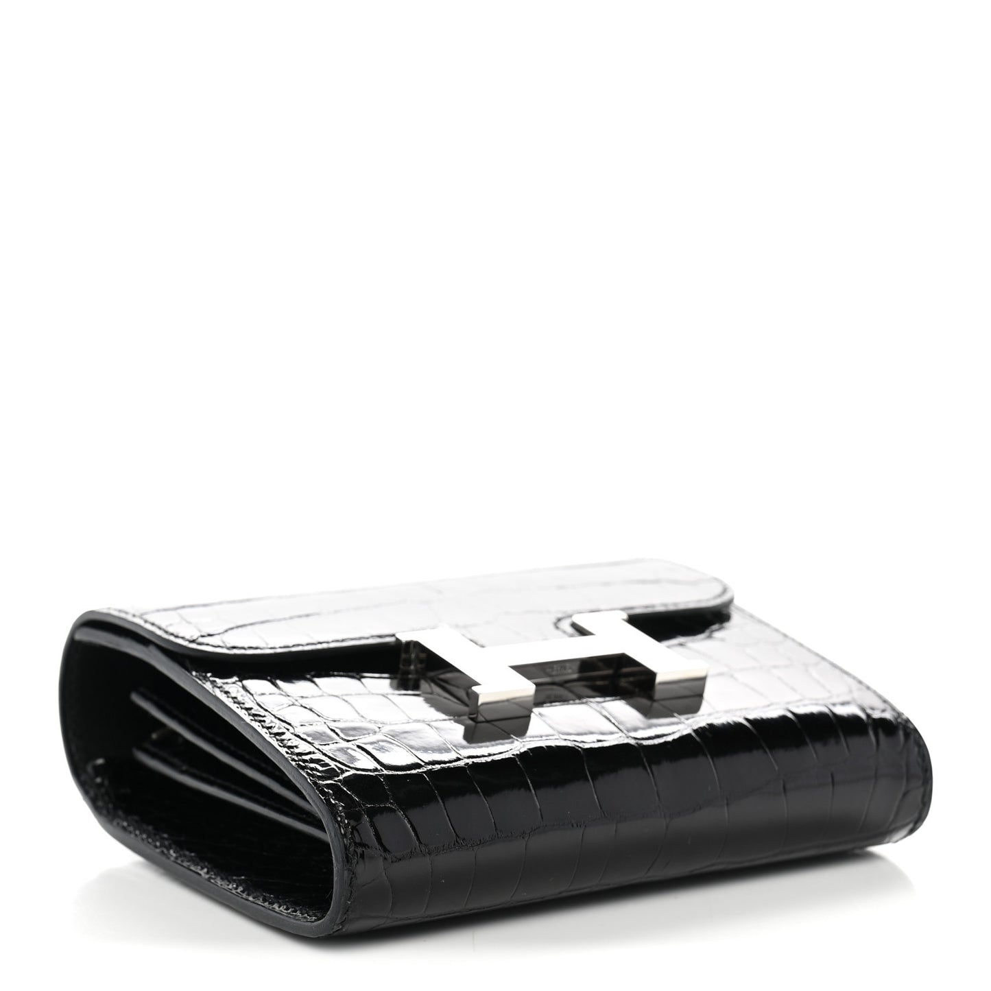 Shiny Alligator Constance Short Wallet Black