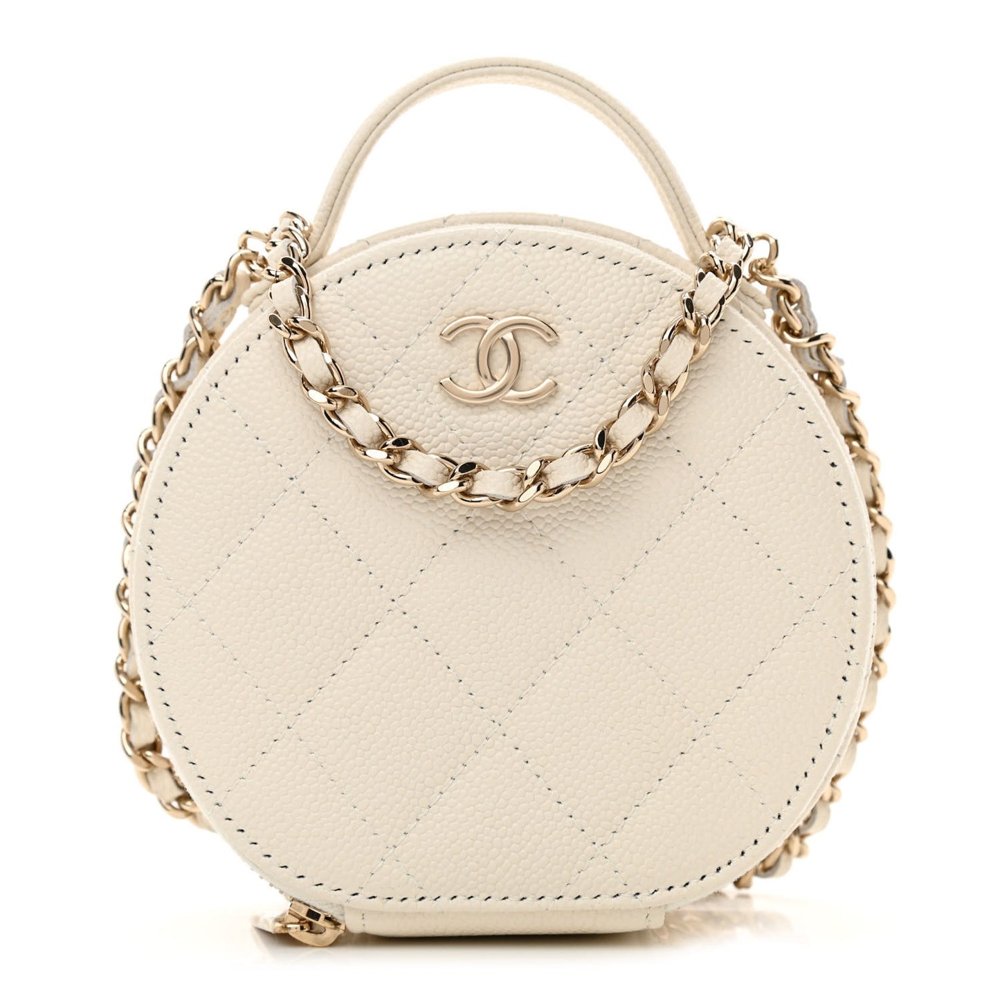 Caviar Quilted Round Handle With Care Vanity With Chain White