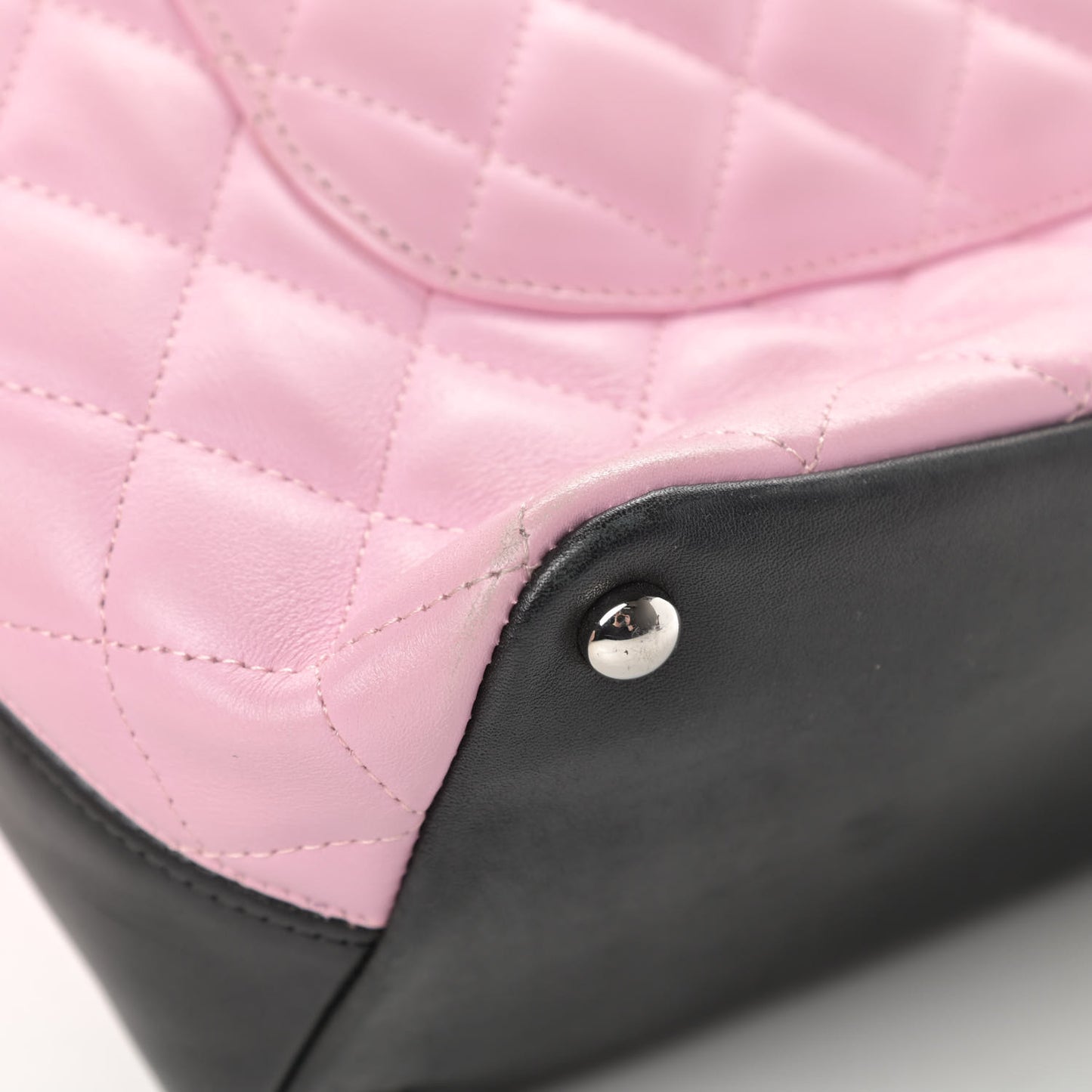 Calfskin Quilted Medium Cambon Tote Pink Black