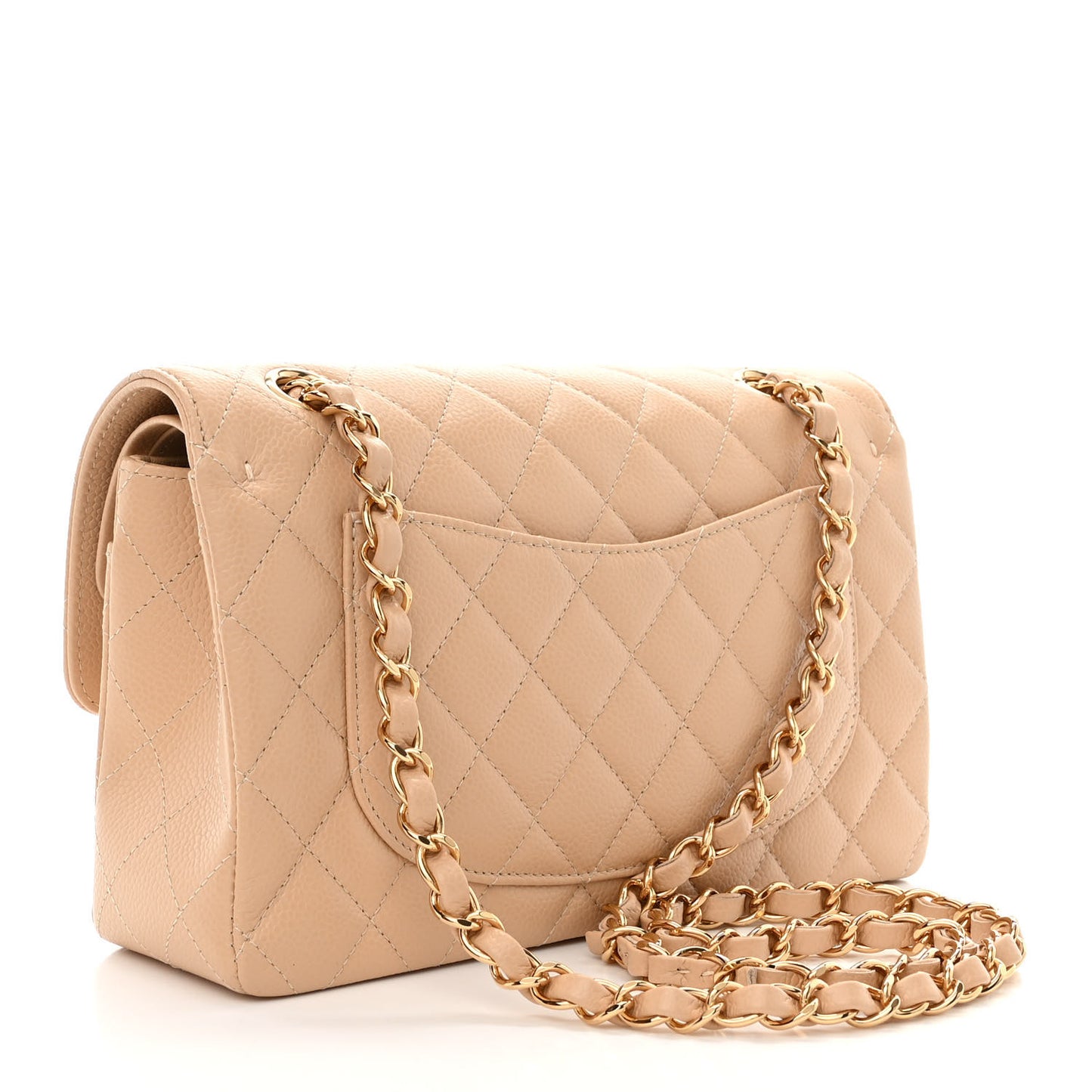 Caviar Quilted Small Double Flap Beige