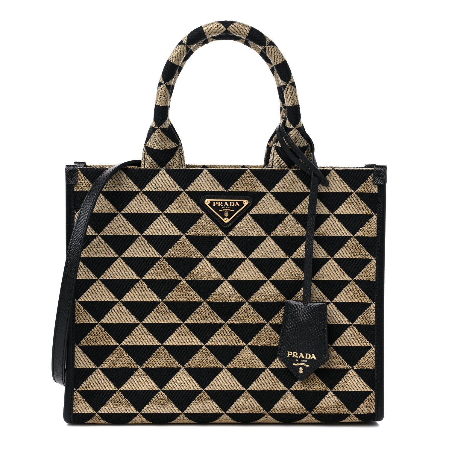 Prada Jacquard Saffiano Triangolo Symbole Embroidered Small Tote Black Corda 1 of 8