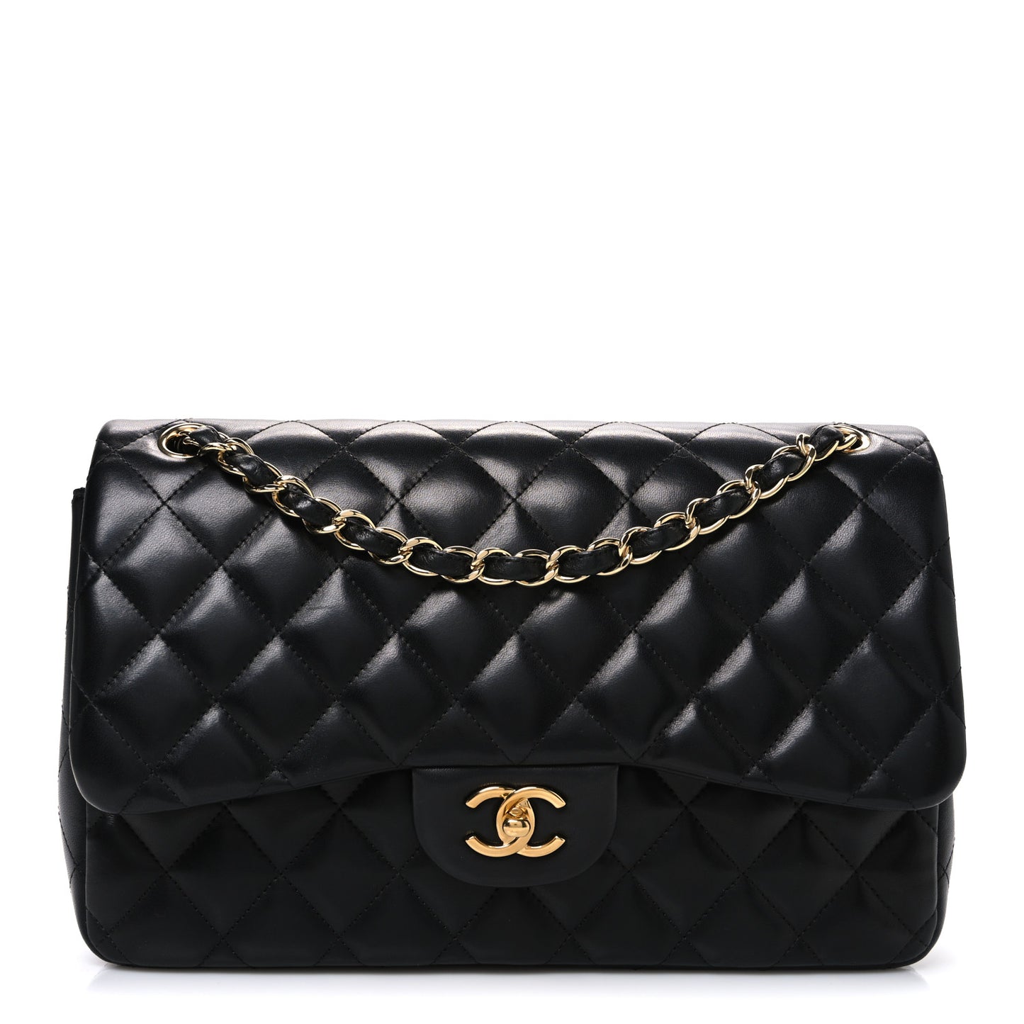 Lambskin Quilted Jumbo Double Flap Black