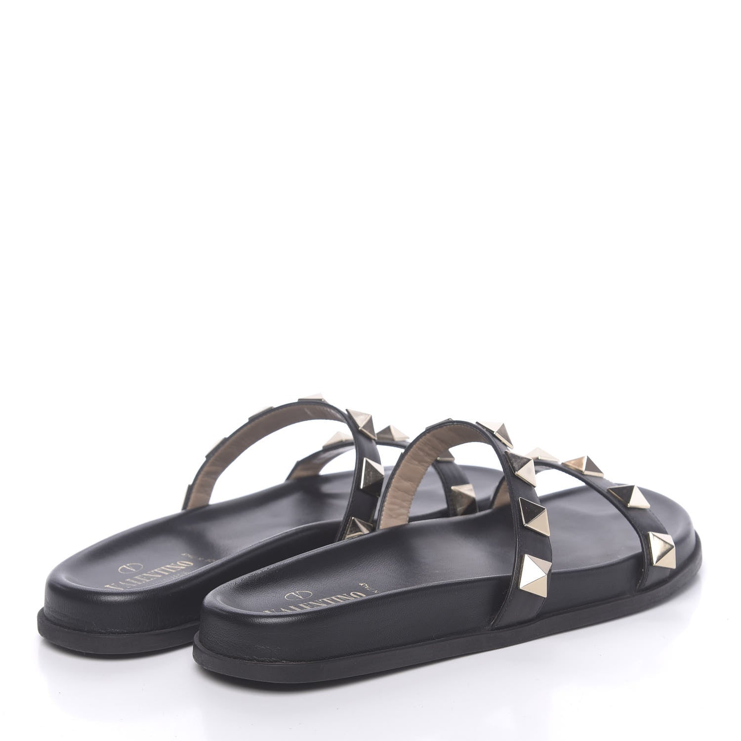Valentino Garavani Vitello Macro Rockstud Lock Slide Sandals 35 Black 4 of 10