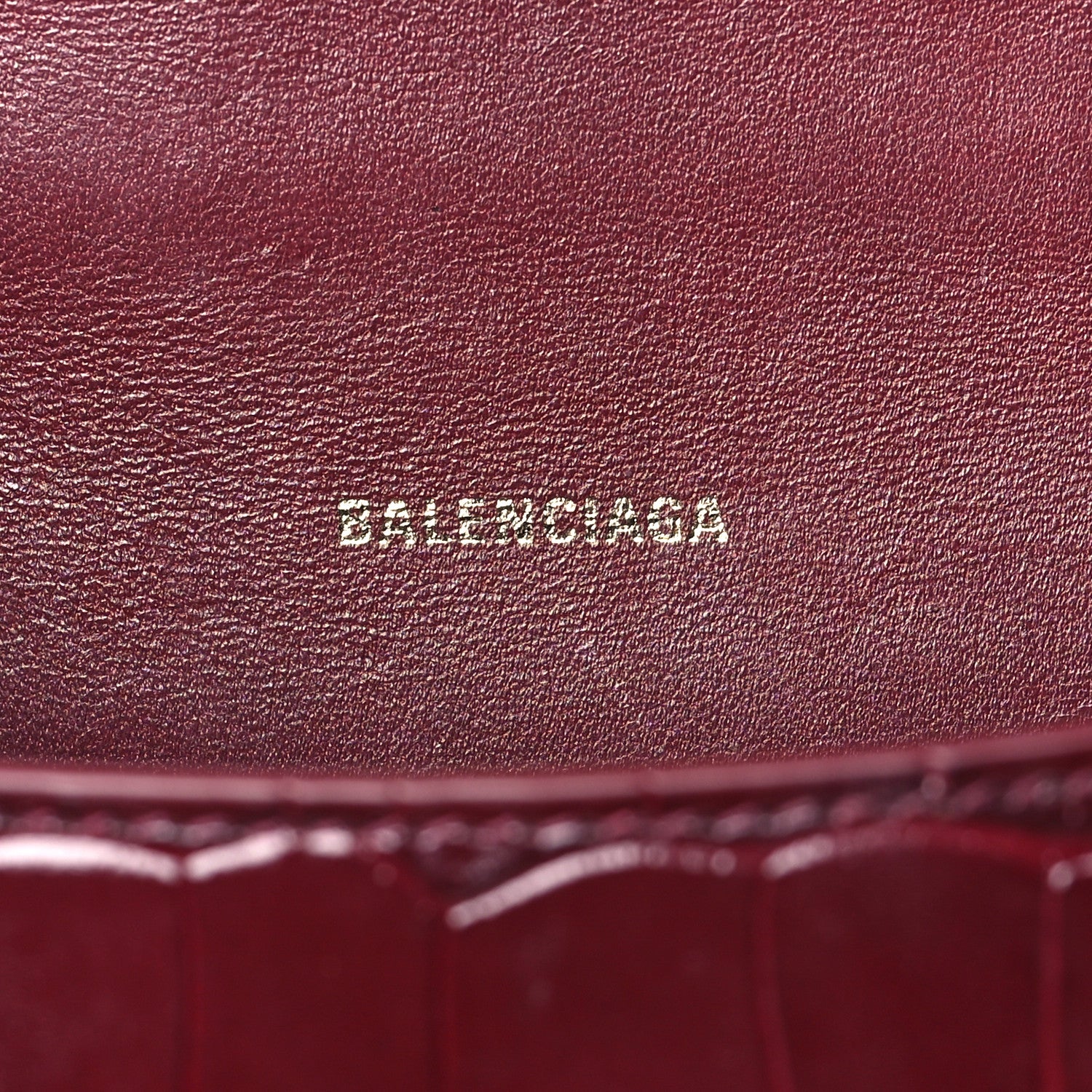 Balenciaga Calfskin Crocodile Lizard Embossed XS Patchwork Hourglass Top Handle Bag Burgundy 6 of 11