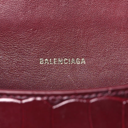 Balenciaga Calfskin Crocodile Lizard Embossed XS Patchwork Hourglass Top Handle Bag Burgundy 6 of 11