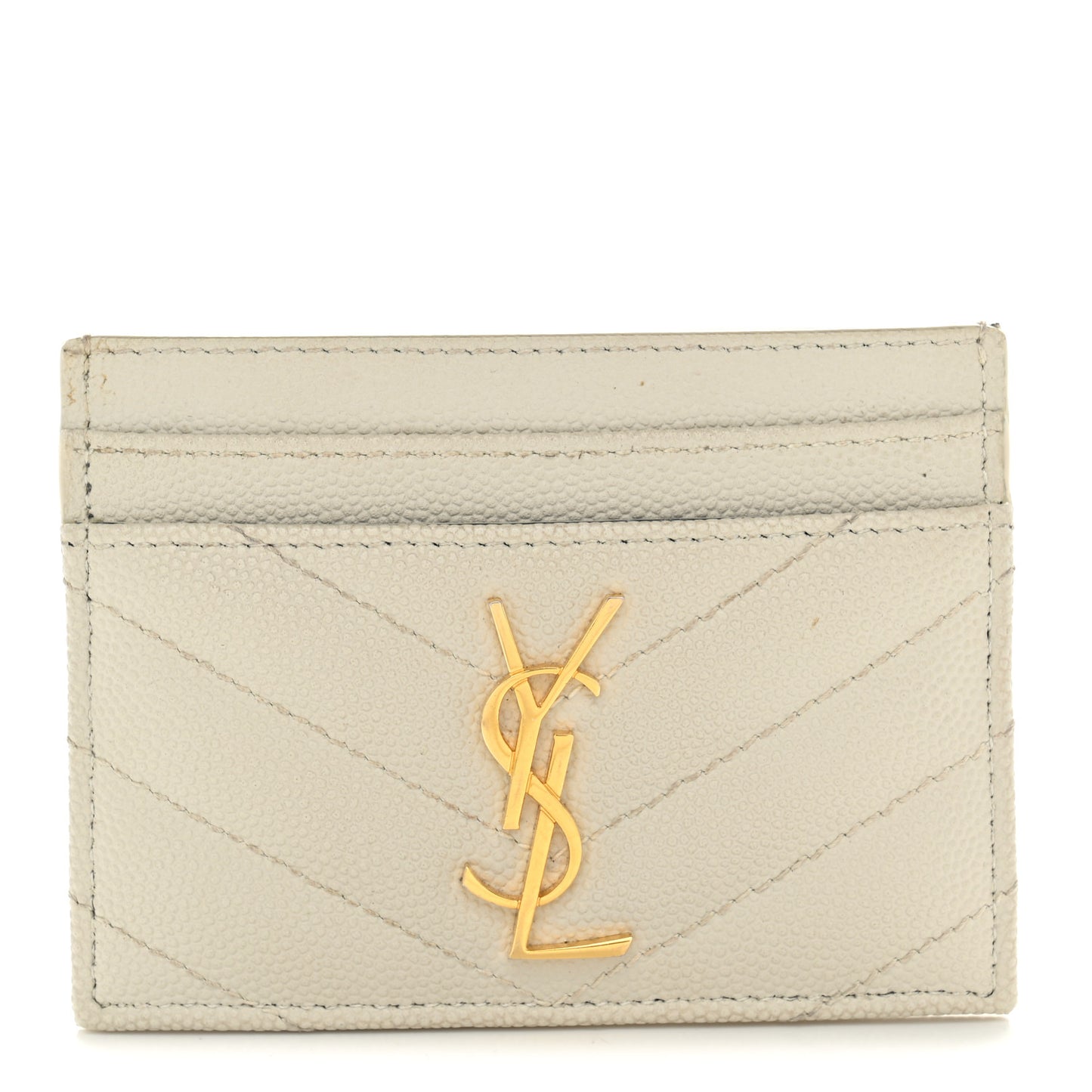 Grain De Poudre Matelasse Chevron Monogram Credit Card Case Crema Soft