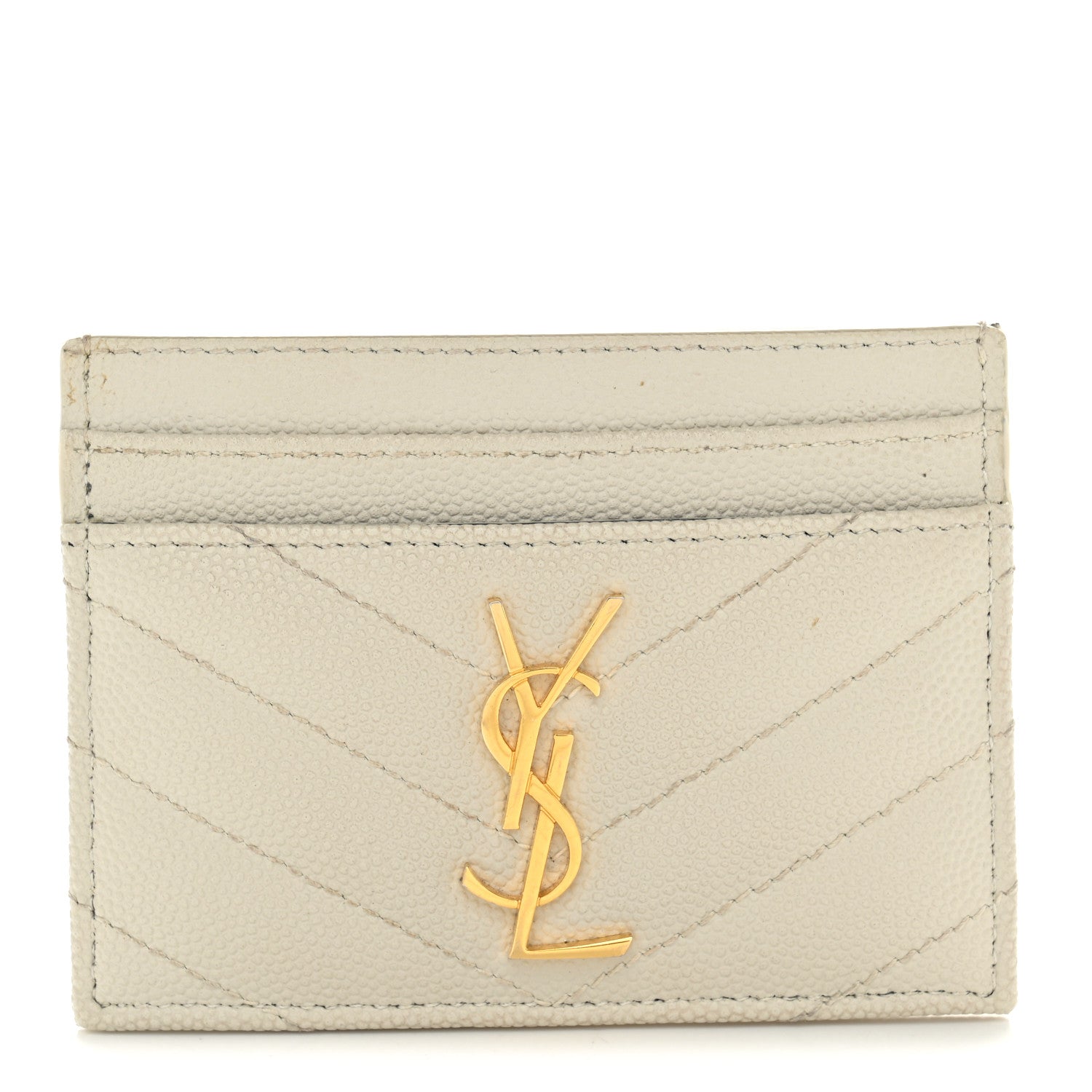 Saint Laurent Grain De Poudre Matelasse Chevron Monogram Credit Card Case Crema Soft 1 of 8
