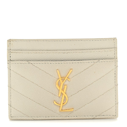 Saint Laurent Grain De Poudre Matelasse Chevron Monogram Credit Card Case Crema Soft 1 of 8