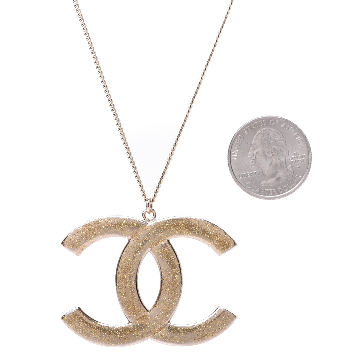 Chanel Crystal Metal Quilted CC Pendant Necklace Gold 4 of 7