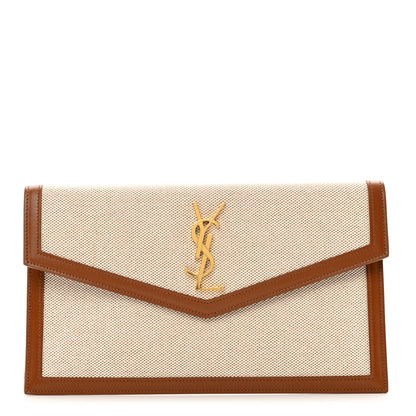 Saint Laurent Canvas Uptown Pouch Natural Beige Brick 1 of 8