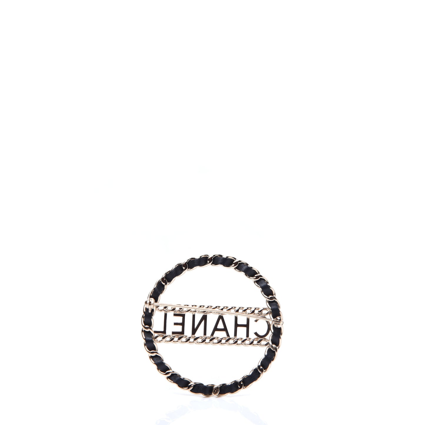 Lambskin Chain Logo Brooch Black Gold