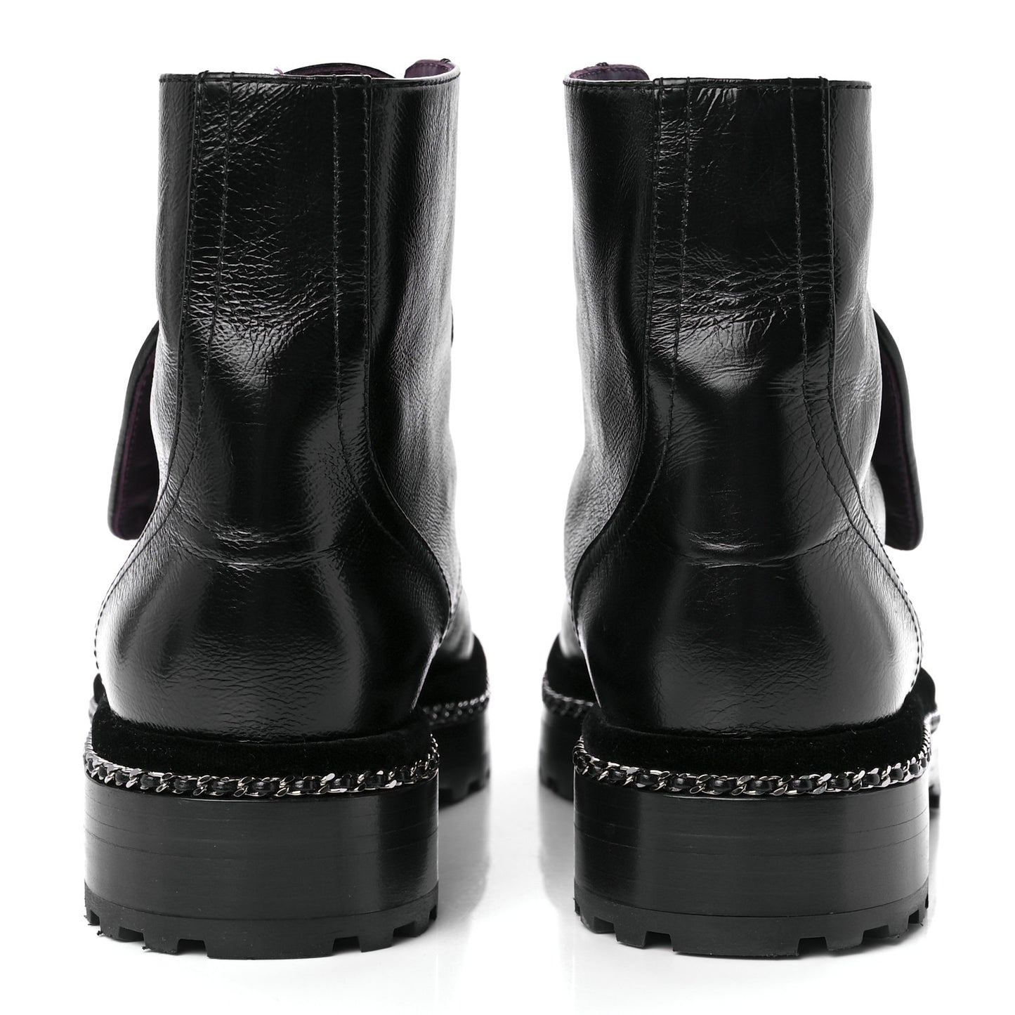 Crackled Calfskin Velvet Pearl Combat Short Boots 39 Black