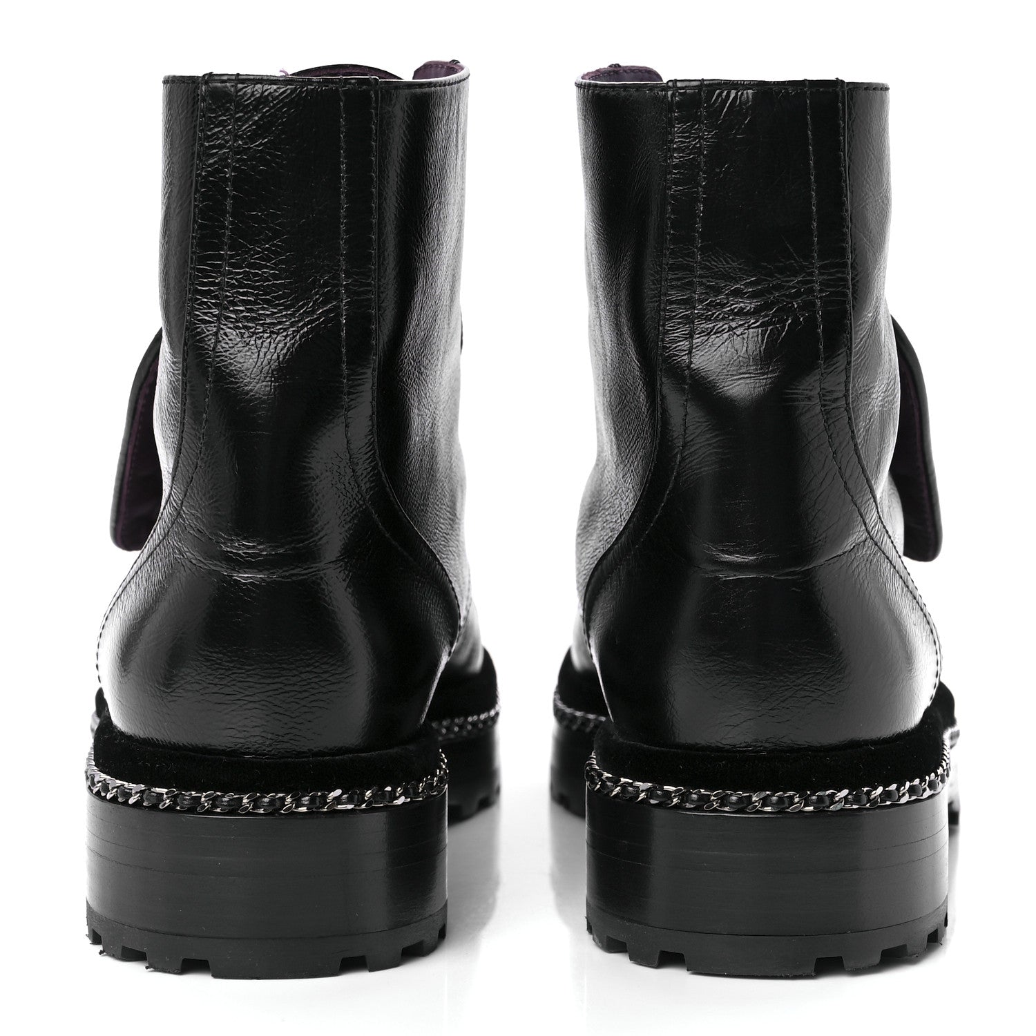 Chanel Crackled Calfskin Velvet Pearl Combat Short Boots 39 Black 6 of 11
