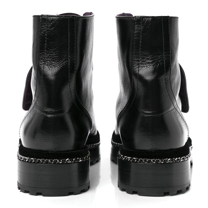 Chanel Crackled Calfskin Velvet Pearl Combat Short Boots 39 Black 6 of 11