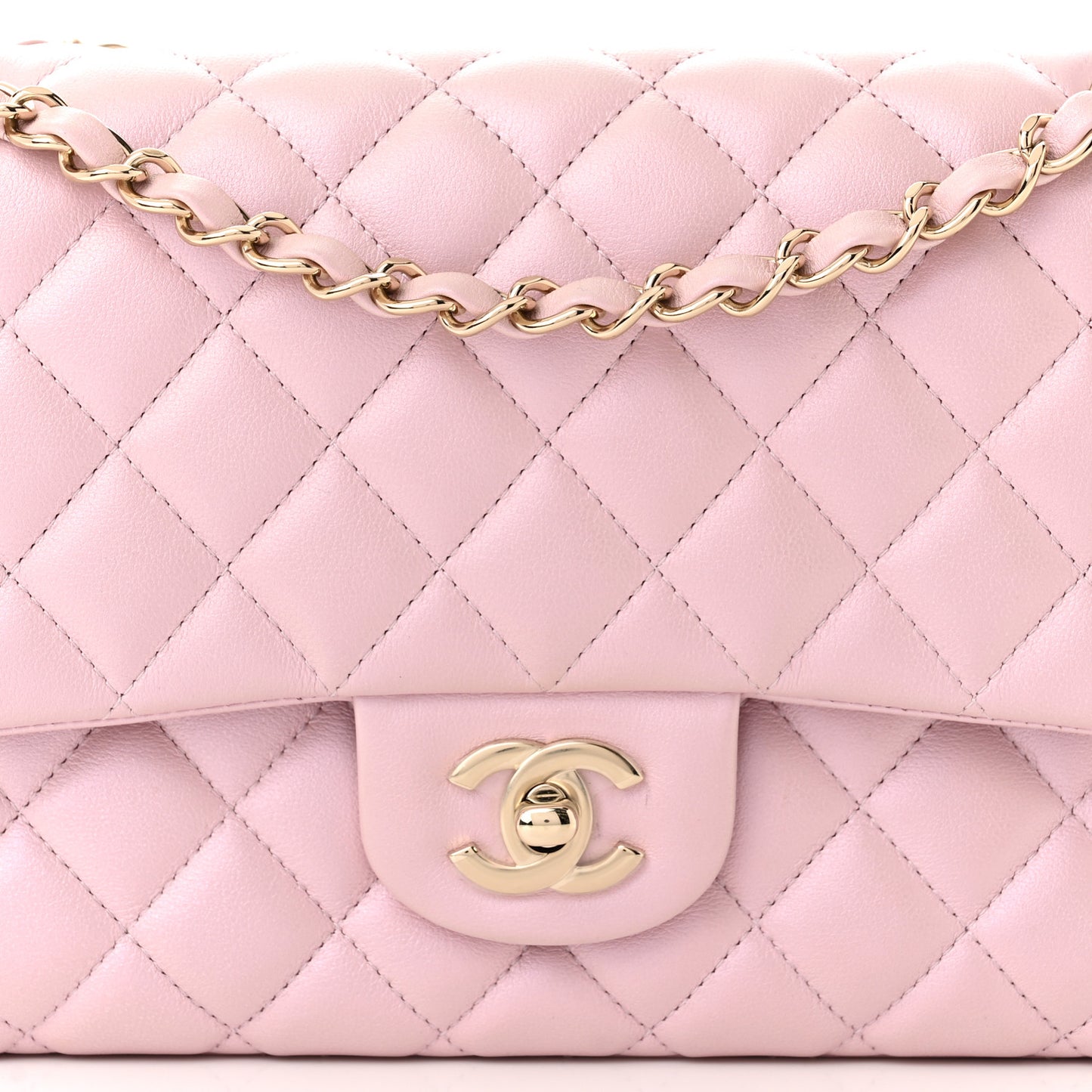 Lambskin Quilted Medium Double Flap Light Pink