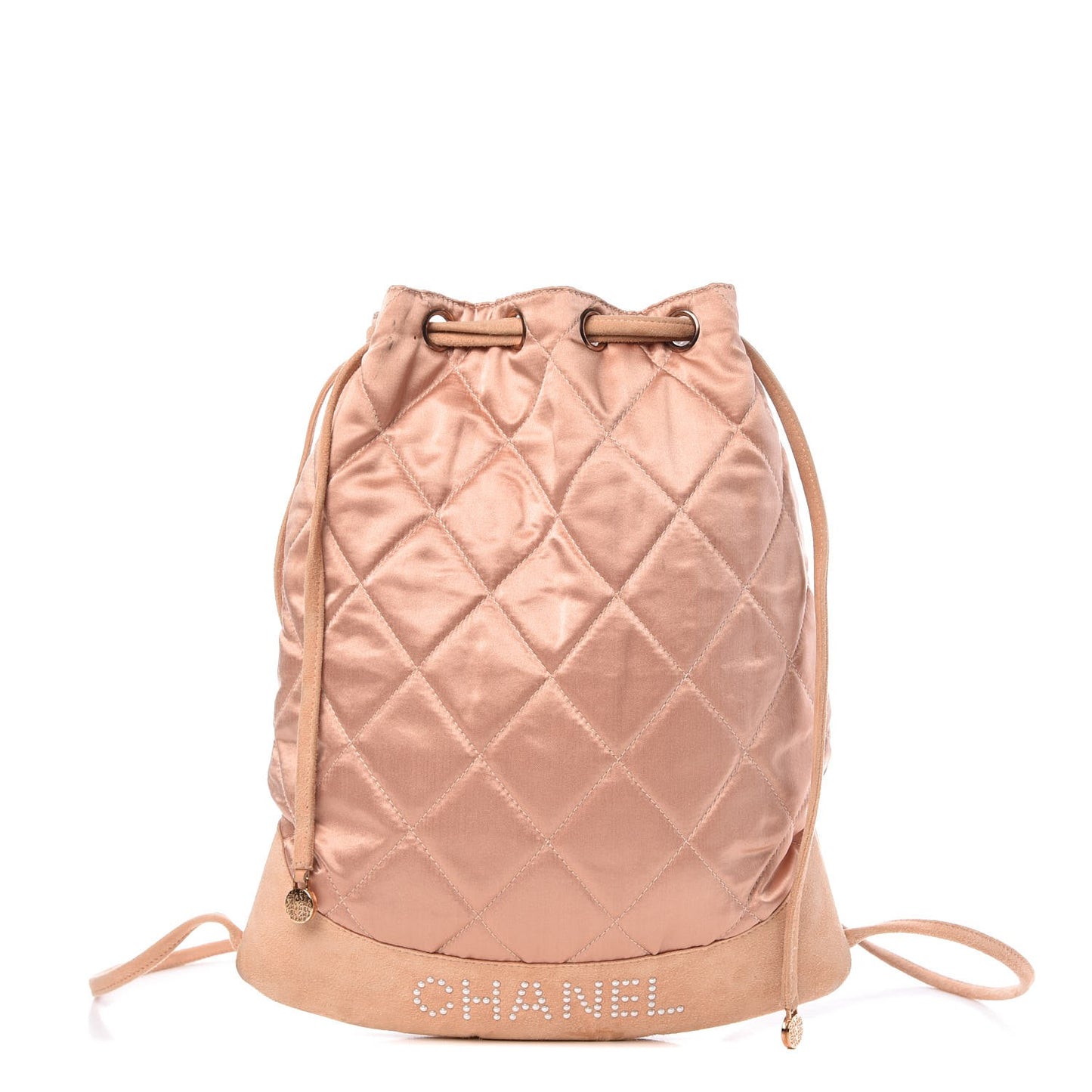 Satin Suede Quilted Drawstring Backpack Pink